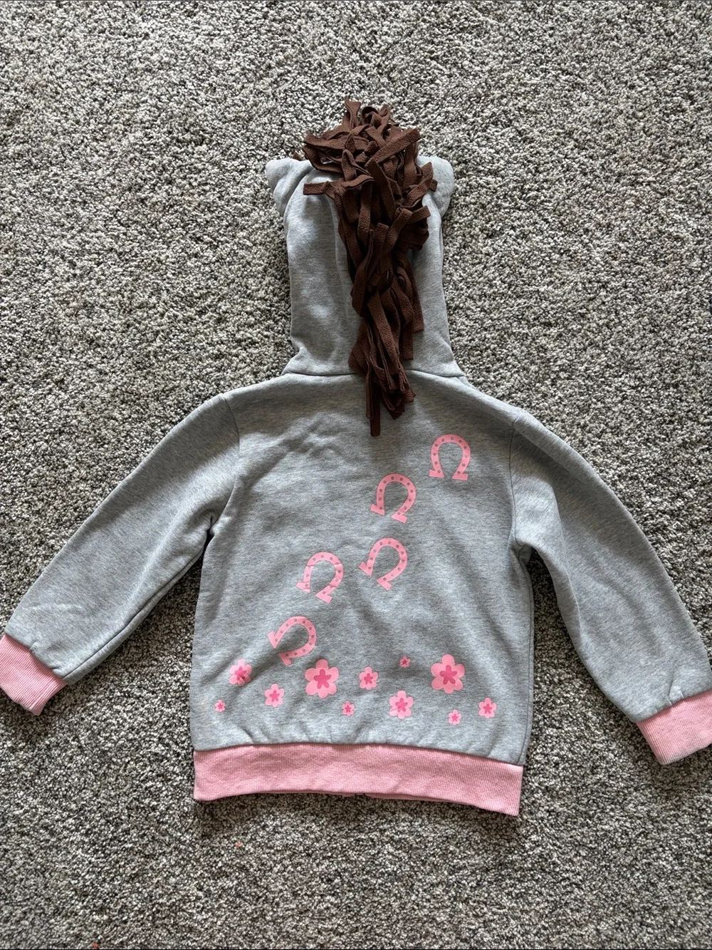 Doodle Pants Gray & Pink Horse Hoodie with Mane Hood